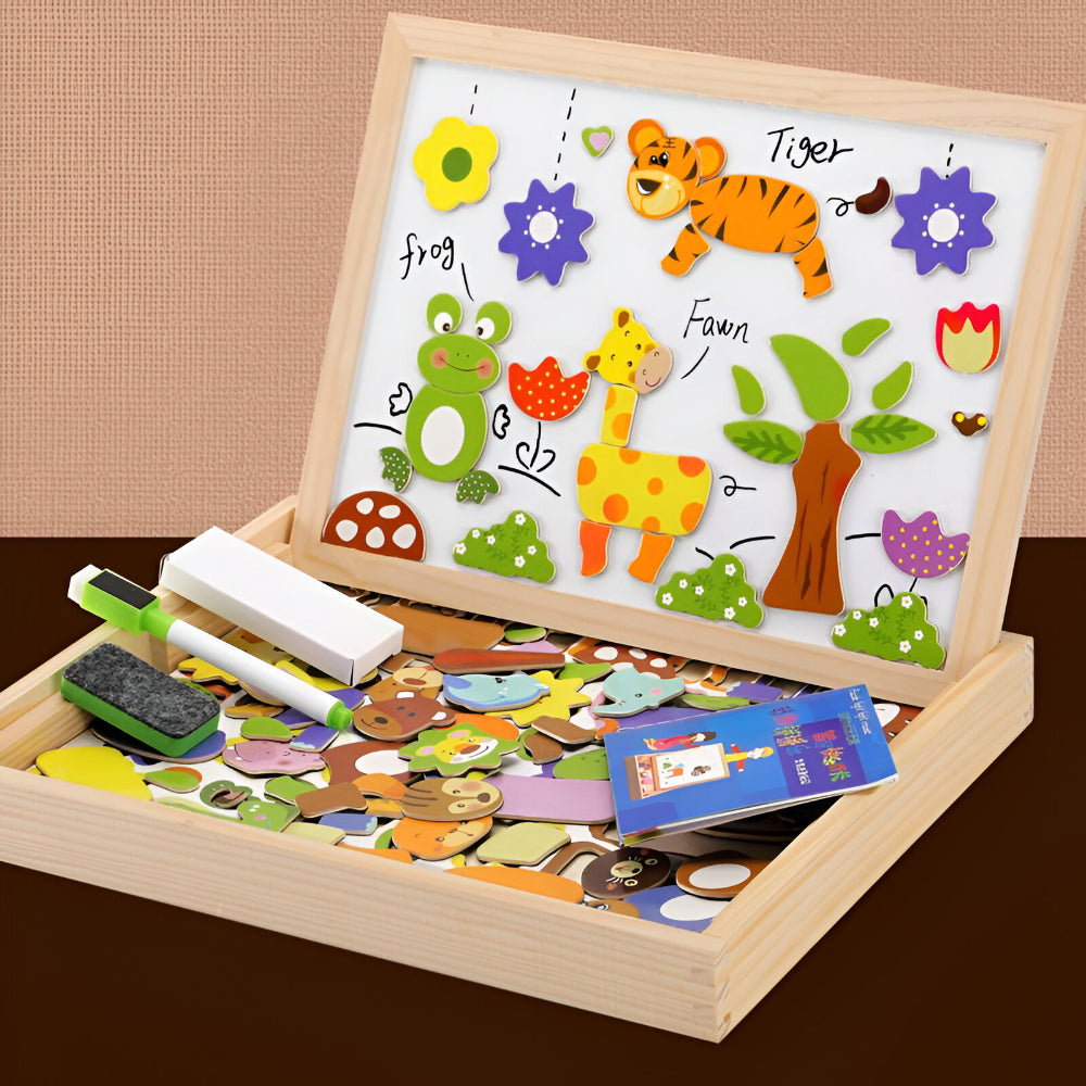 Wooden Drawing Board 2-in-1 Whiteboard Chalkboard for Kids