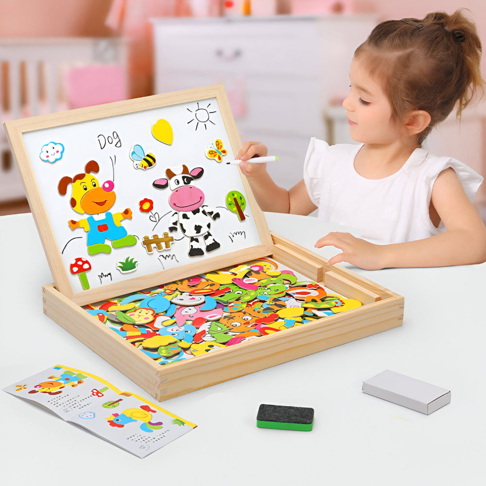 Wooden Drawing Board 2-in-1 Whiteboard Chalkboard for Kids
