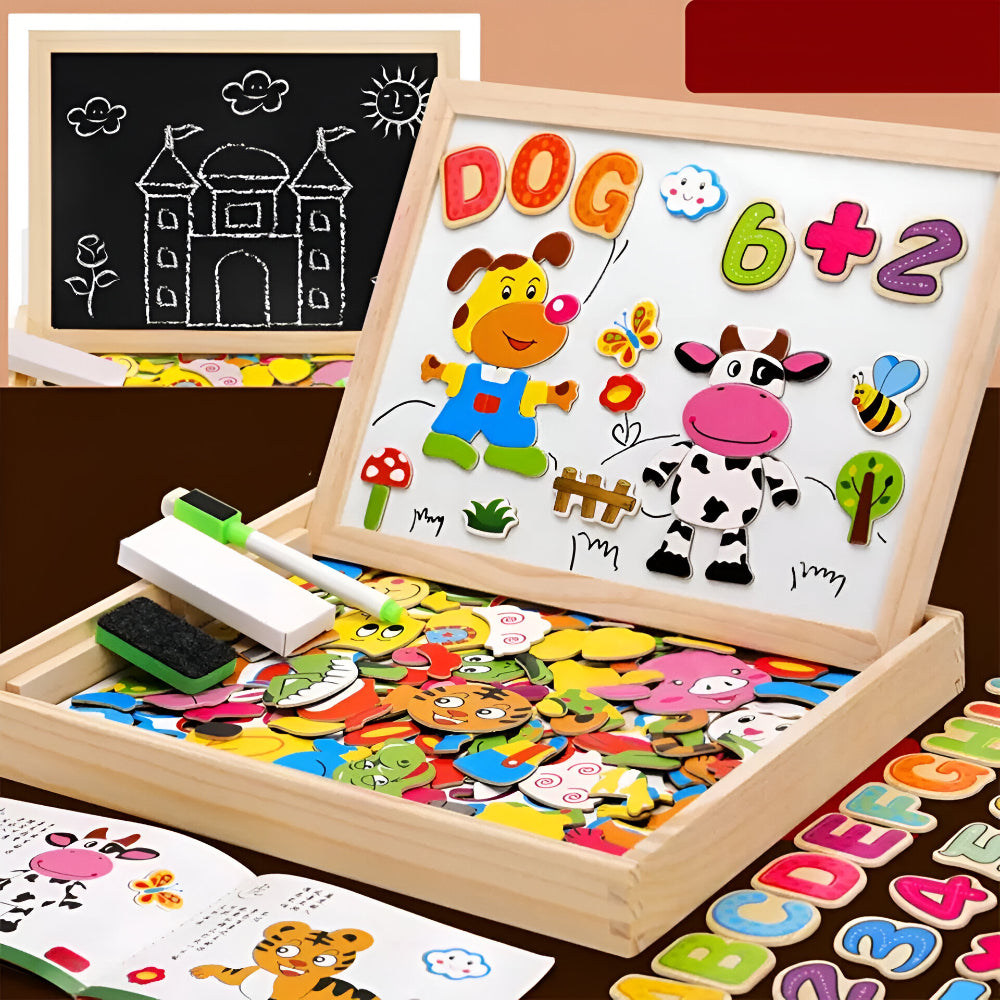 Wooden Drawing Board 2-in-1 Whiteboard Chalkboard for Kids