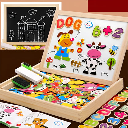 Wooden Drawing Board 2-in-1 Whiteboard Chalkboard for Kids