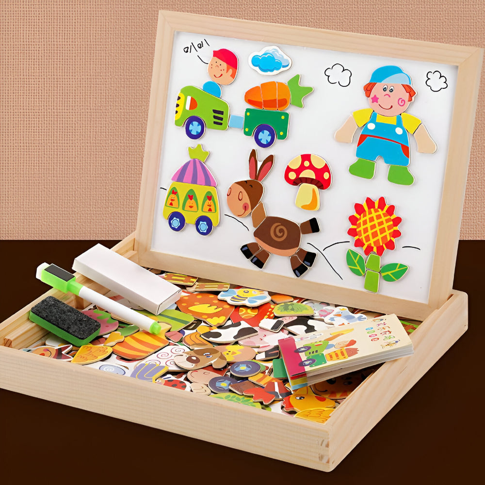 Wooden Drawing Board 2-in-1 Whiteboard Chalkboard for Kids