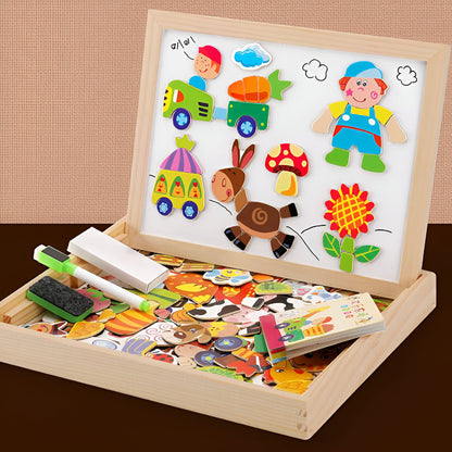 Wooden Drawing Board 2-in-1 Whiteboard Chalkboard for Kids