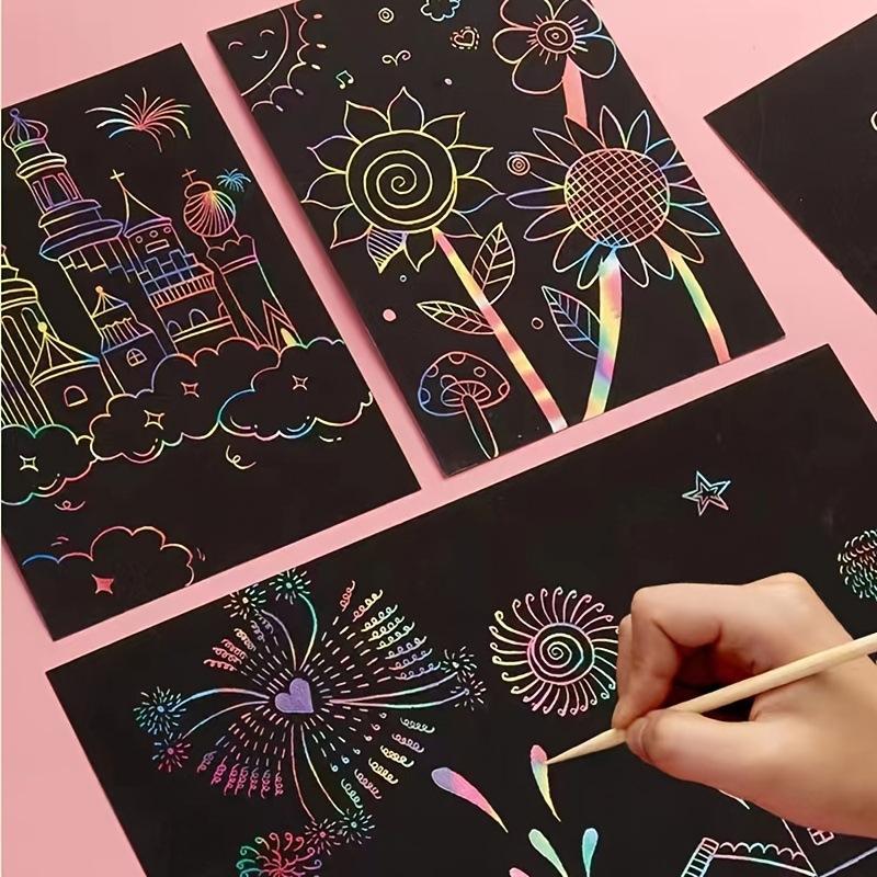 Colorful Scratch Art Paper Set with Wooden Pencil for Kids 4