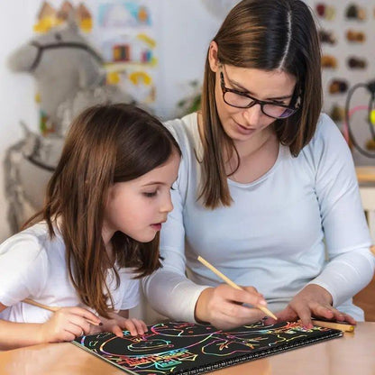 Colorful Scratch Art Paper Set with Wooden Pencil for Kids 6