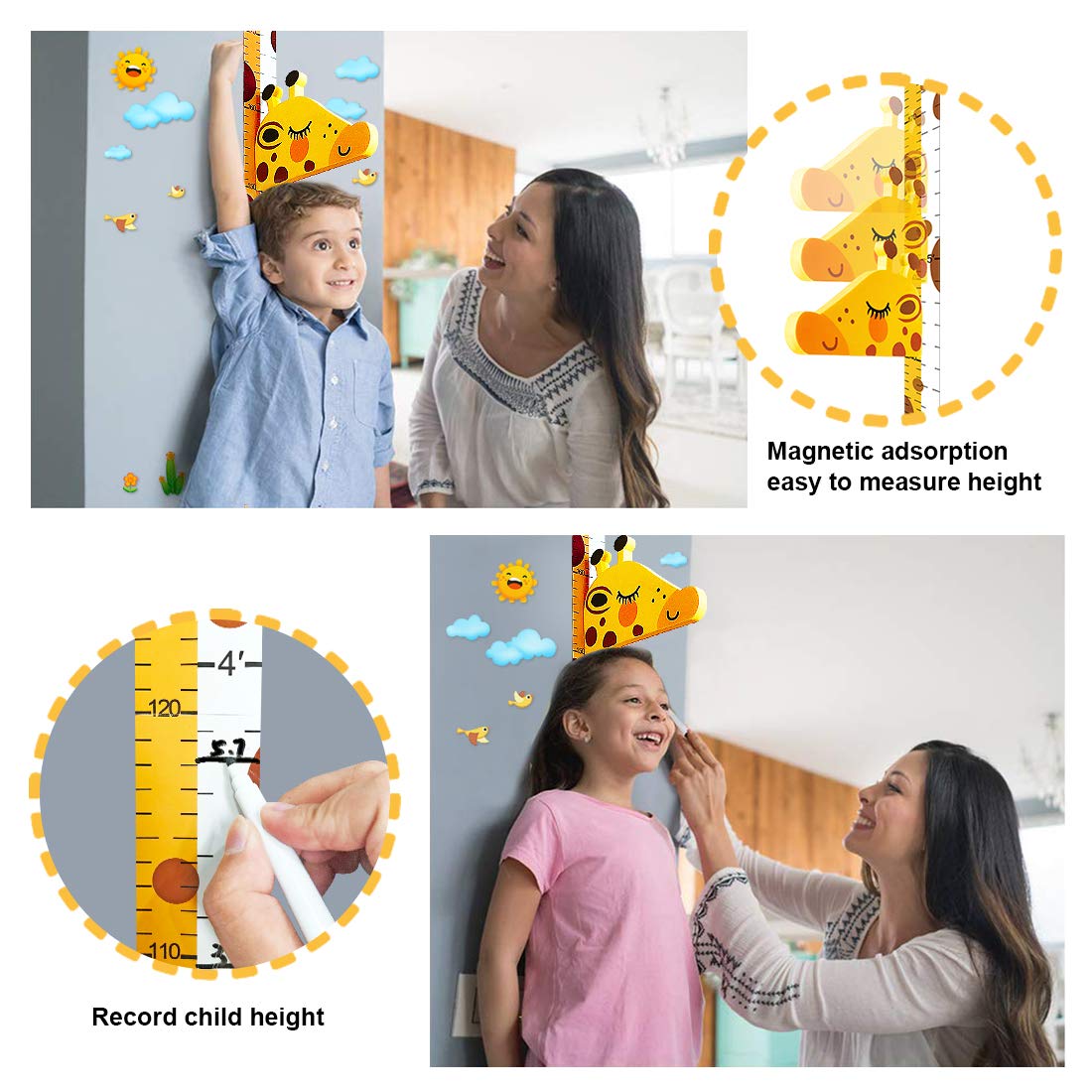 Kids Growth Chart with Giraffe Design - Magnetic Height Chart for Nursery 2