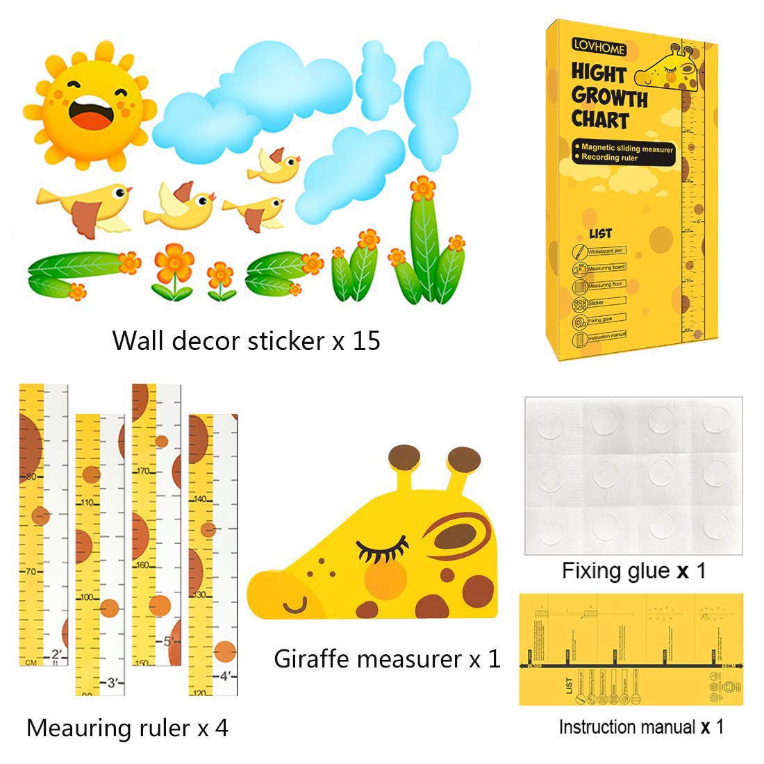 Kids Growth Chart with Giraffe Design - Magnetic Height Chart for Nursery 3