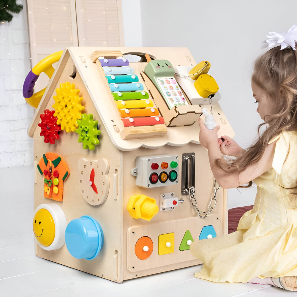 Montessori Wooden Activity House Educational Toy Fine Motor Skills