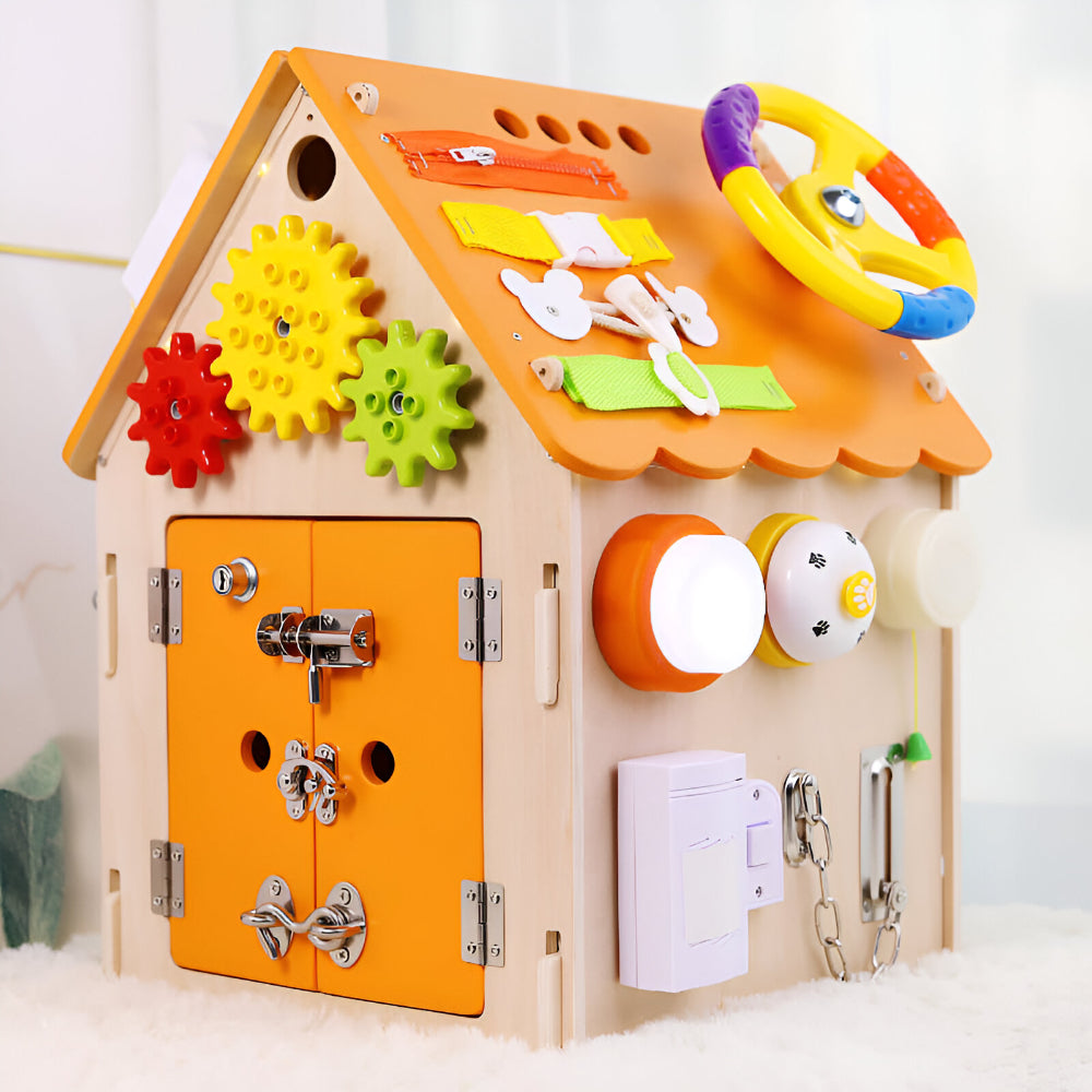 Montessori Wooden Activity House Educational Toy Fine Motor Skills