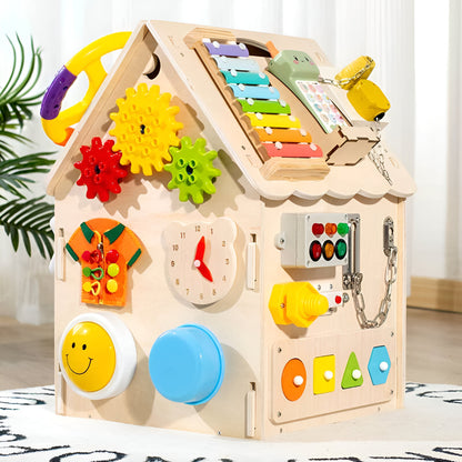 Montessori Wooden Activity House Educational Toy Fine Motor Skills