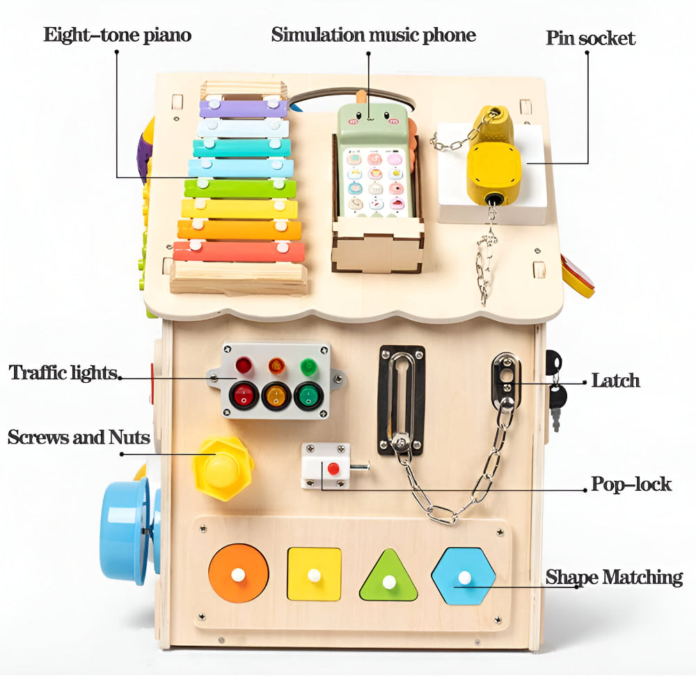 Montessori Wooden Activity House Educational Toy Fine Motor Skills