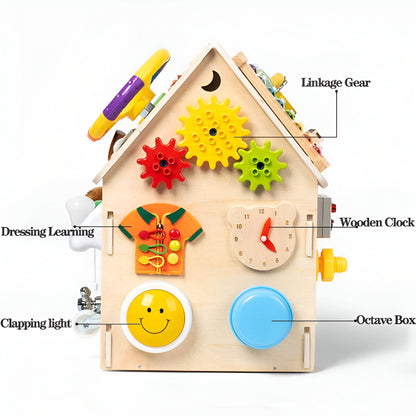 Montessori Wooden Activity House Educational Toy Fine Motor Skills