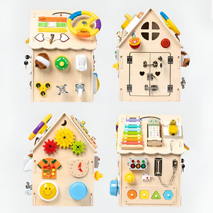 Montessori Wooden Activity House Educational Toy Fine Motor Skills