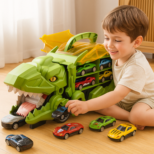 Transforming Dinosaur Truck Toy with Racing Tracks for Kids 0