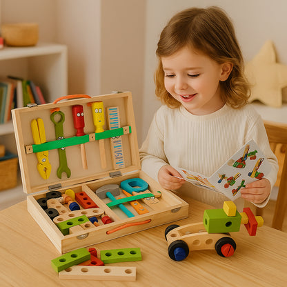 Montessori Wooden Toolbox Kids Building Set Creative Learning Toy