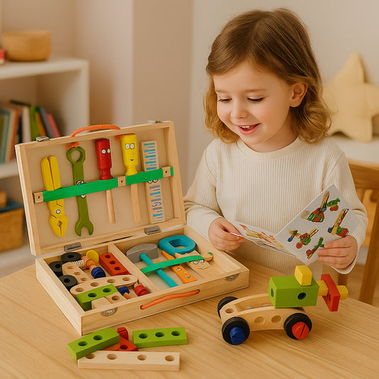 Montessori Wooden Toolbox Kids Building Set Creative Learning Toy