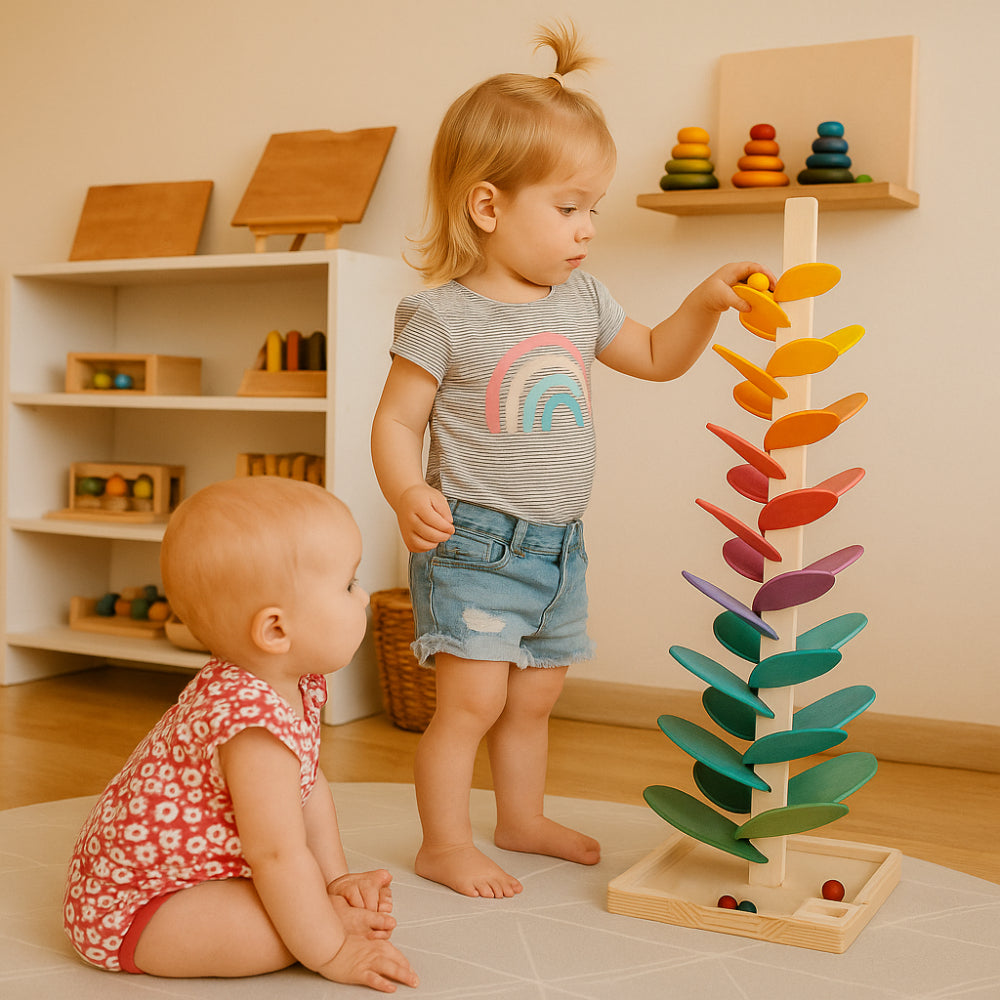 Wooden Marble Run Tower Montessori Toy Colorful Educational Fun