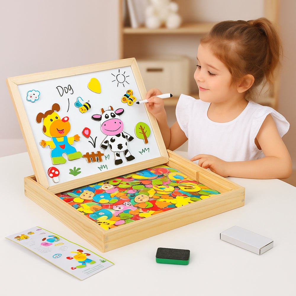 Wooden Drawing Board 2-in-1 Whiteboard Chalkboard for Kids