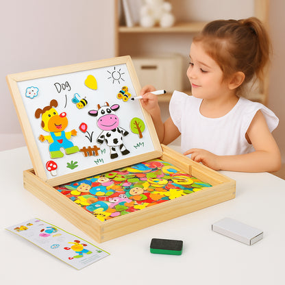 Wooden Drawing Board 2-in-1 Whiteboard Chalkboard for Kids