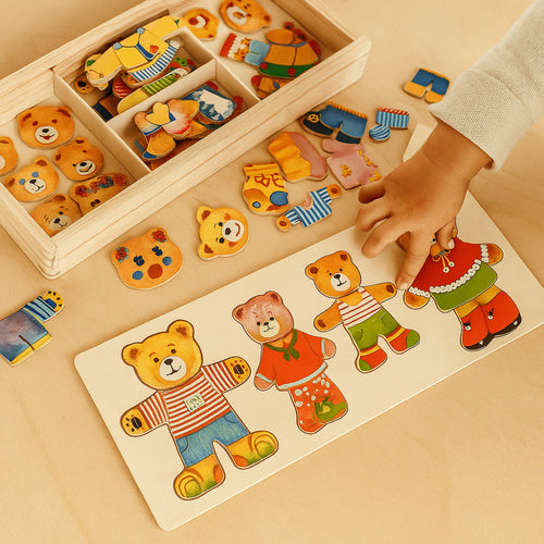Wooden Dress-Up Puzzle Toy – Educational Beech Wood Learning Game