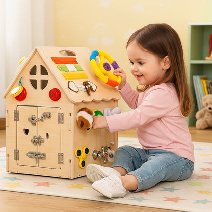 Montessori Wooden Activity House Educational Toy Fine Motor Skills